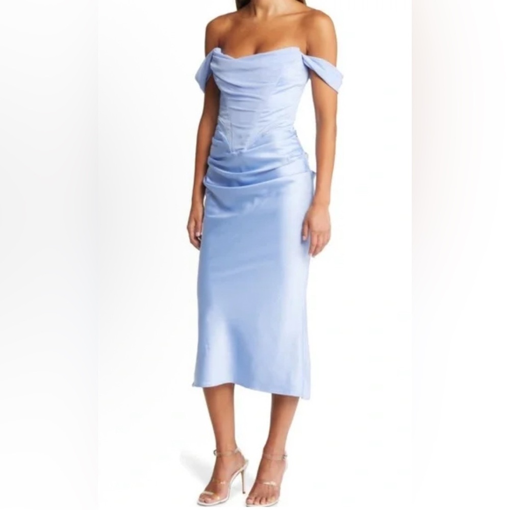 House of CB Light Blue Off-Shoulder Midi Dress